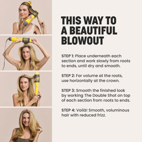Drybar Double Shot in use on wet hair for one-step dry-and-style convenience