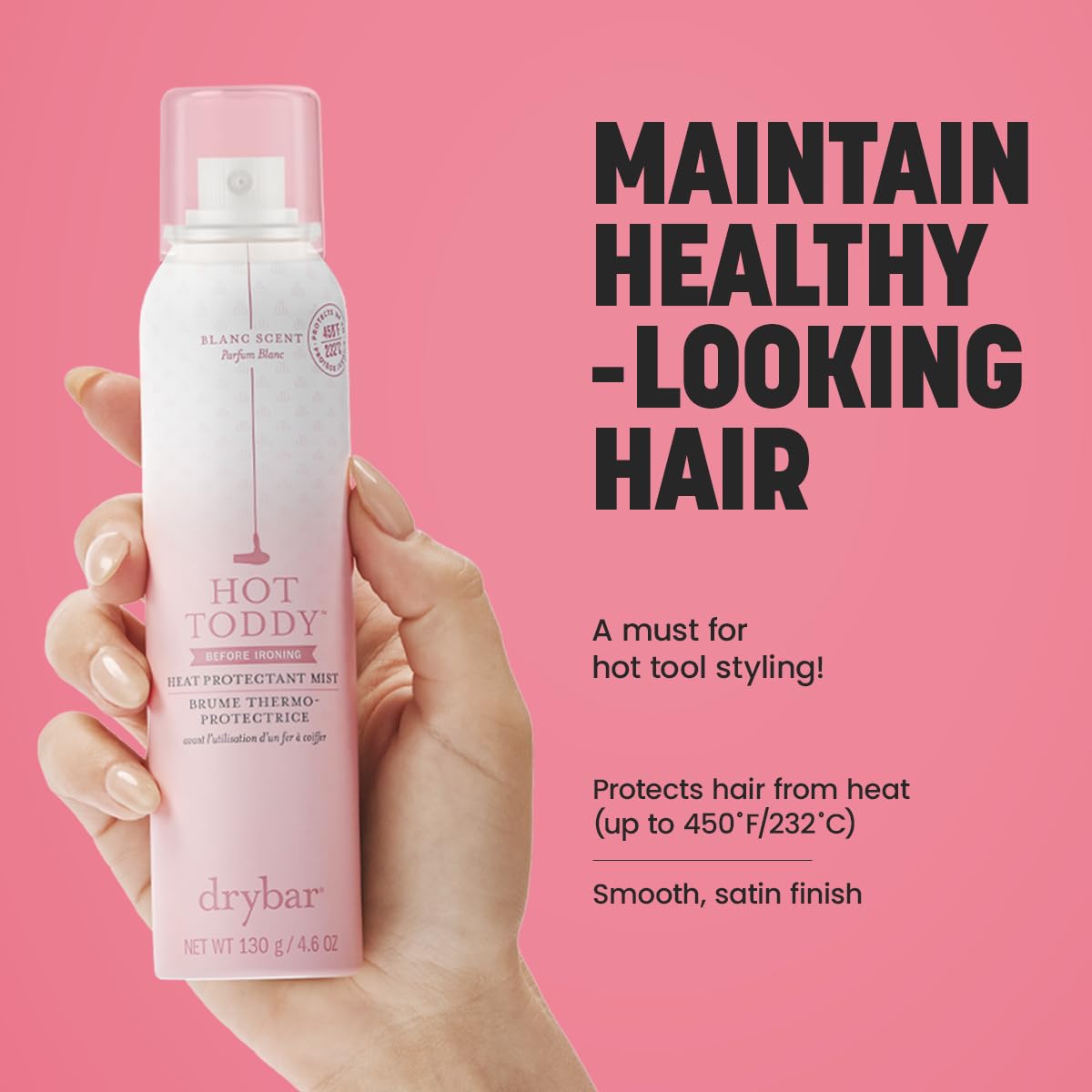 Drybar Hot Toddy styled hair after use showing smooth, frizz-free shine benefit