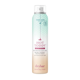 Drybar Hot Toddy front bottle view shows compact protective styling mist