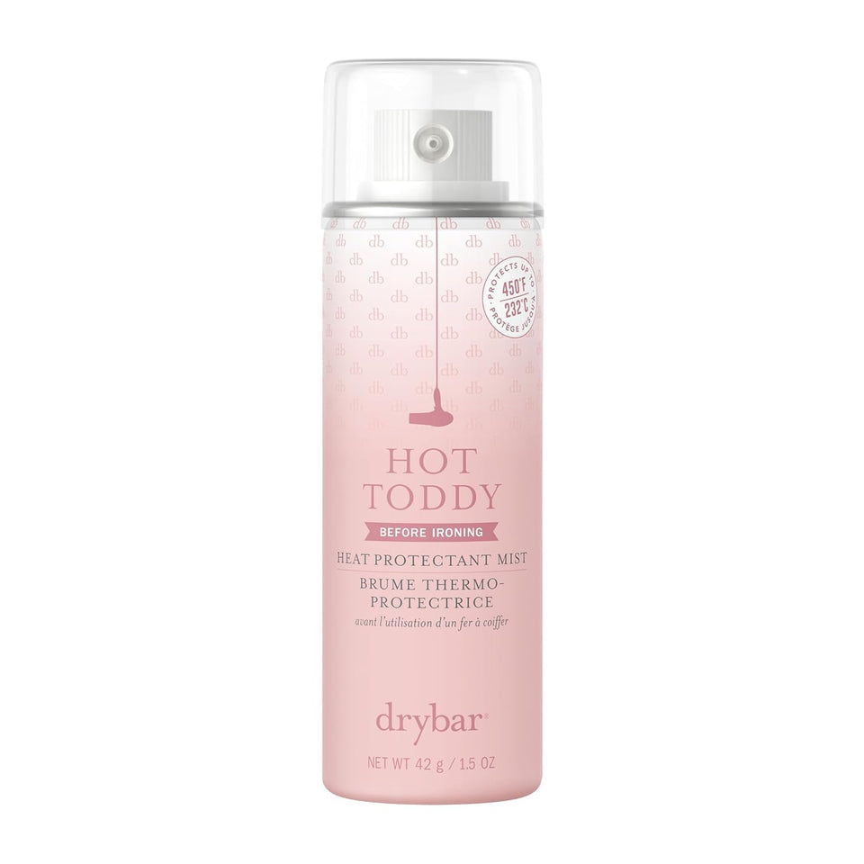 Drybar Hot Toddy front bottle showing branding and travel size benefit