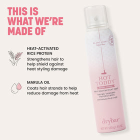 Drybar Hot Toddy mist on hair demonstrating lightweight texture and protection