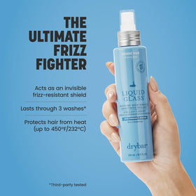 Applying Drybar sealant to damp coarse hair before blow-dry for heat protection and frizz control