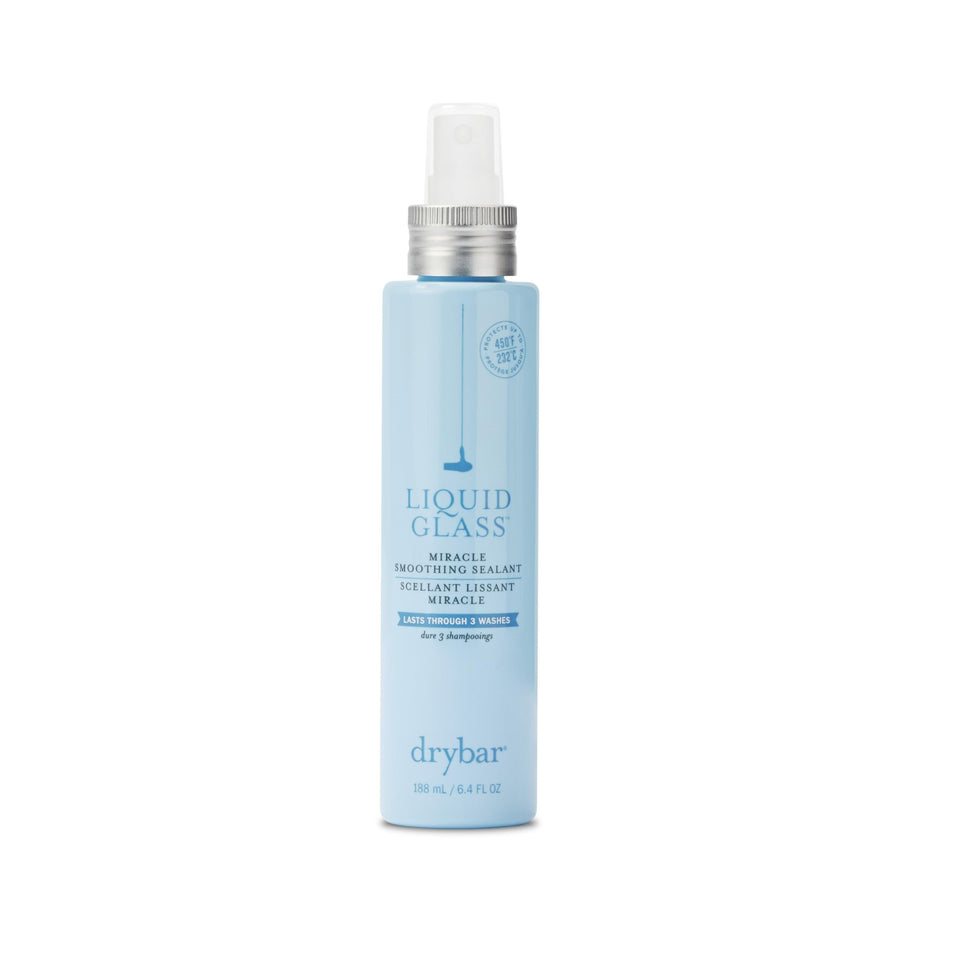 drybar Liquid Glass front bottle showing sleek packaging and product benefit of shine