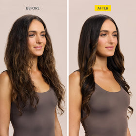 Drybar moisture-rich sealant texture on fingers highlighting lightweight oil blend for smooth application
