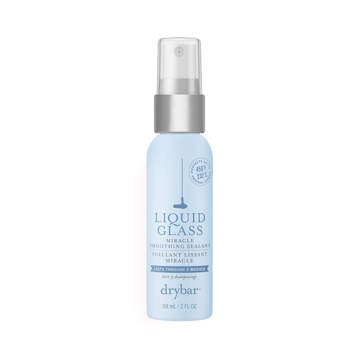 Drybar travel-size front packaging showing compact heat protectant