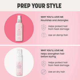 Drybar close-up label detail showing heat-protectant claim benefit