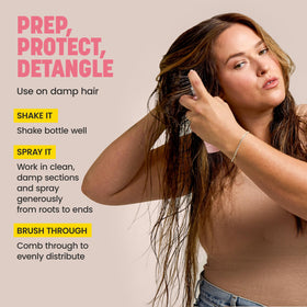 Drybar bottle in hand for size reference and travel-friendly benefit