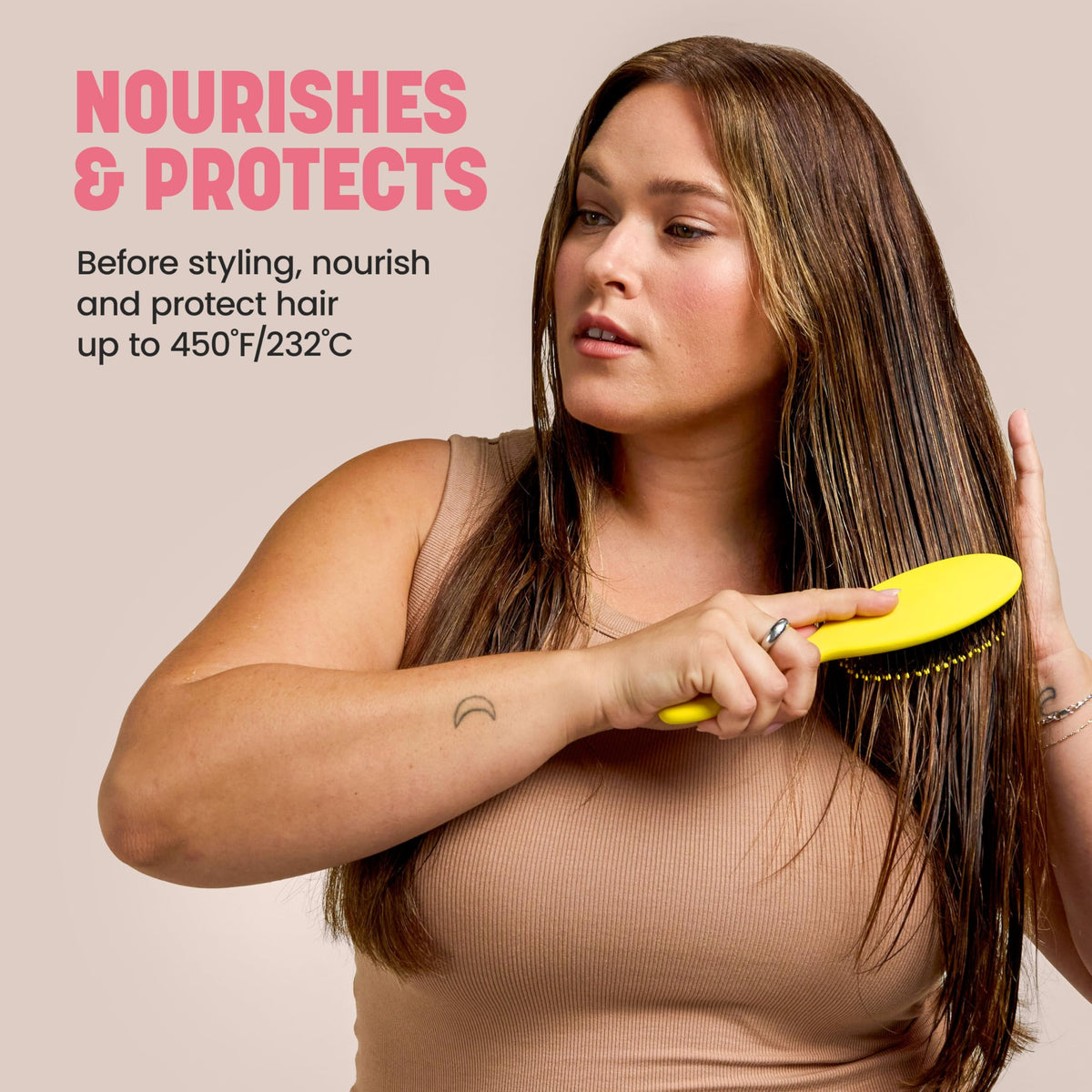 Drybar product applied on hair shaft showing smooth texture benefit