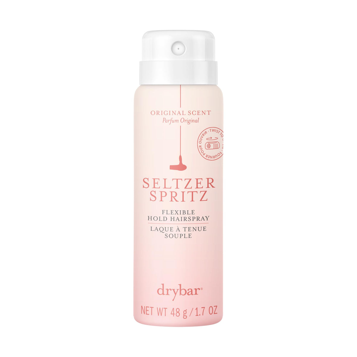 Drybar travel hairspray front packaging showing compact design and branding