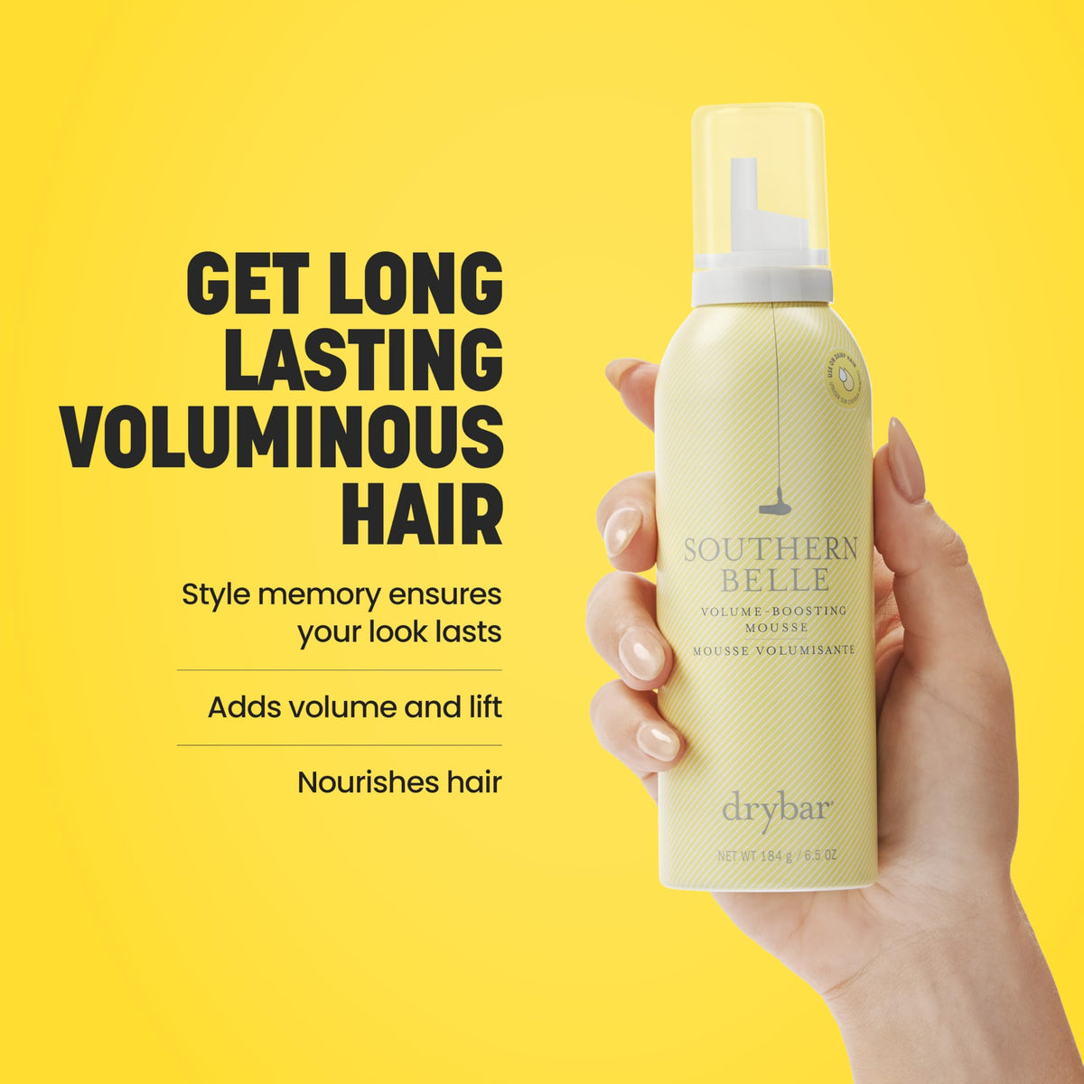 Drybar Southern Belle held in hand for size comparison and convenient travel-ready benefit