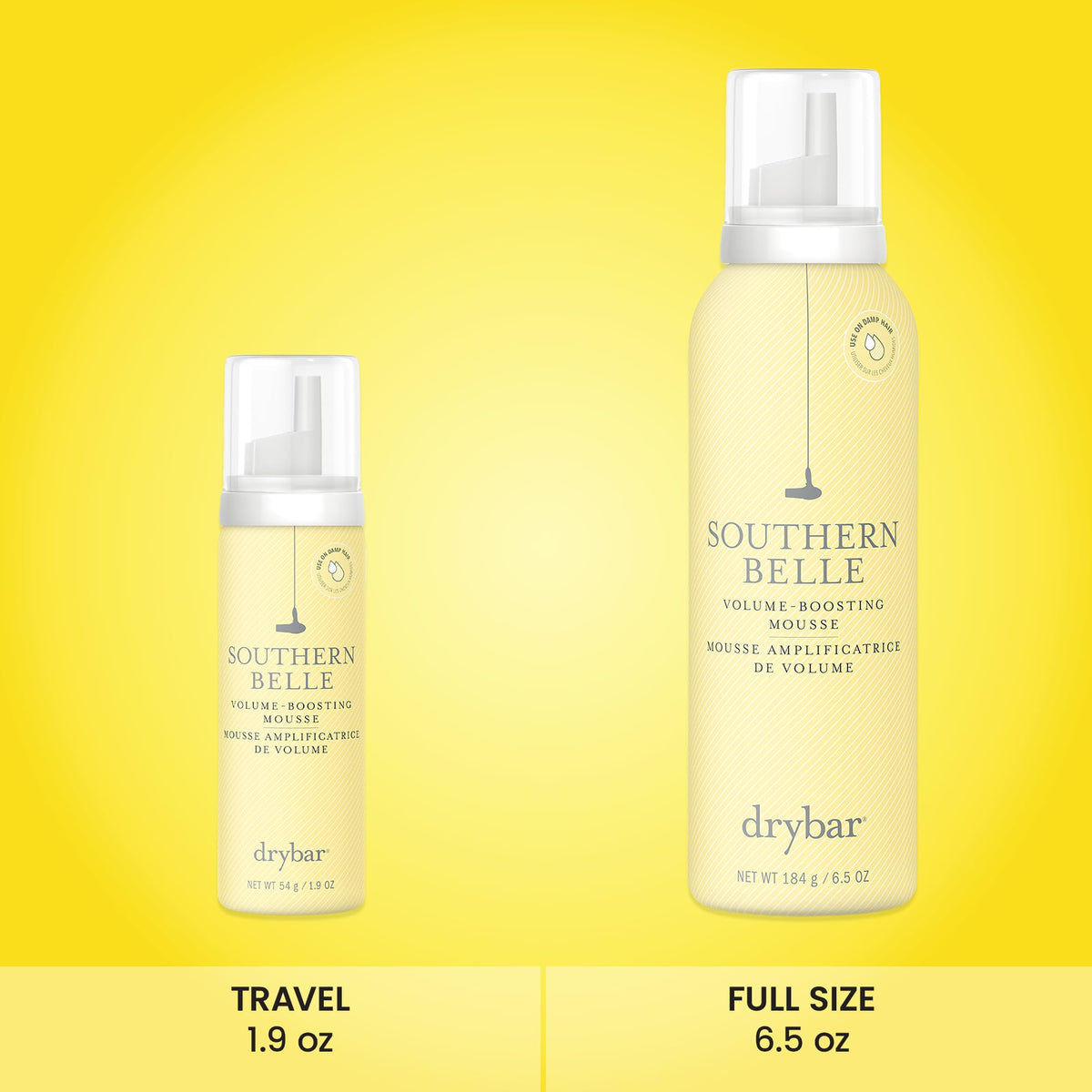 Drybar mousse placed on bathroom shelf in lifestyle setting for everyday use