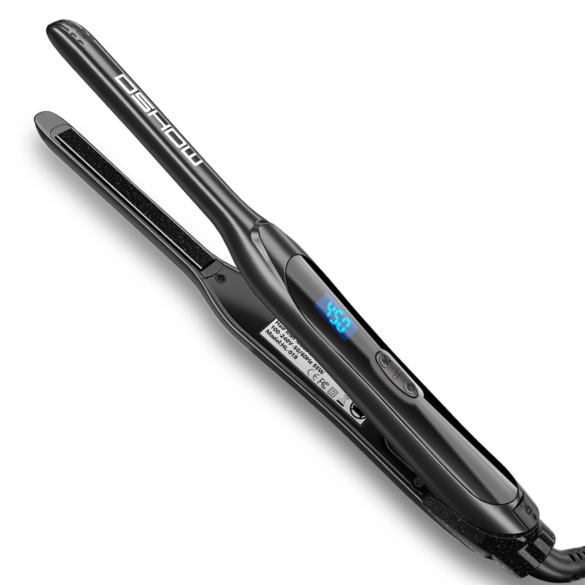DSHOW front view mini flat iron showing slim design and precise tip for detailing