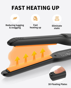 DSHOW hand holding tiny straightener showing scale and easy maneuverability benefit