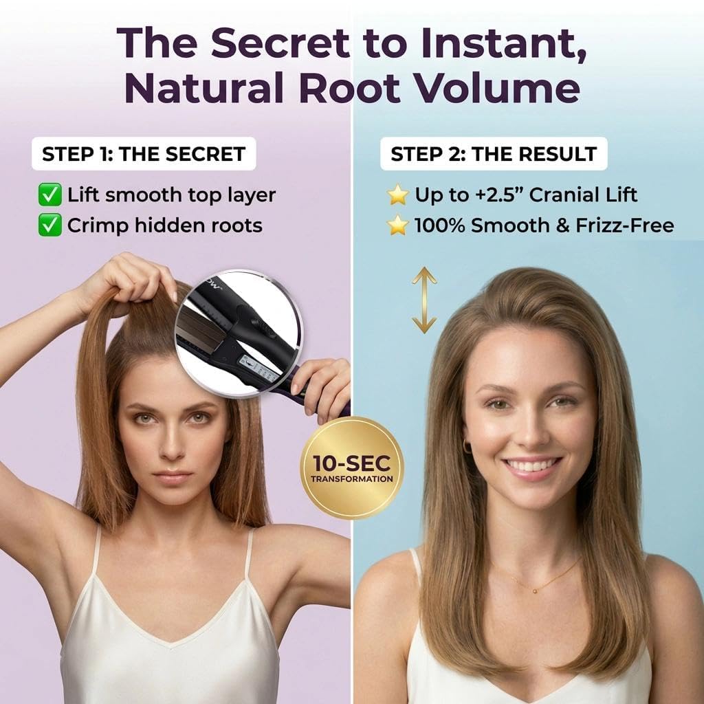 DSHOW crimper in use creating hidden root volume for fuller hair