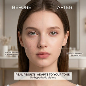 DTMIEAXN lifestyle shot of woman applying foundation for natural glow