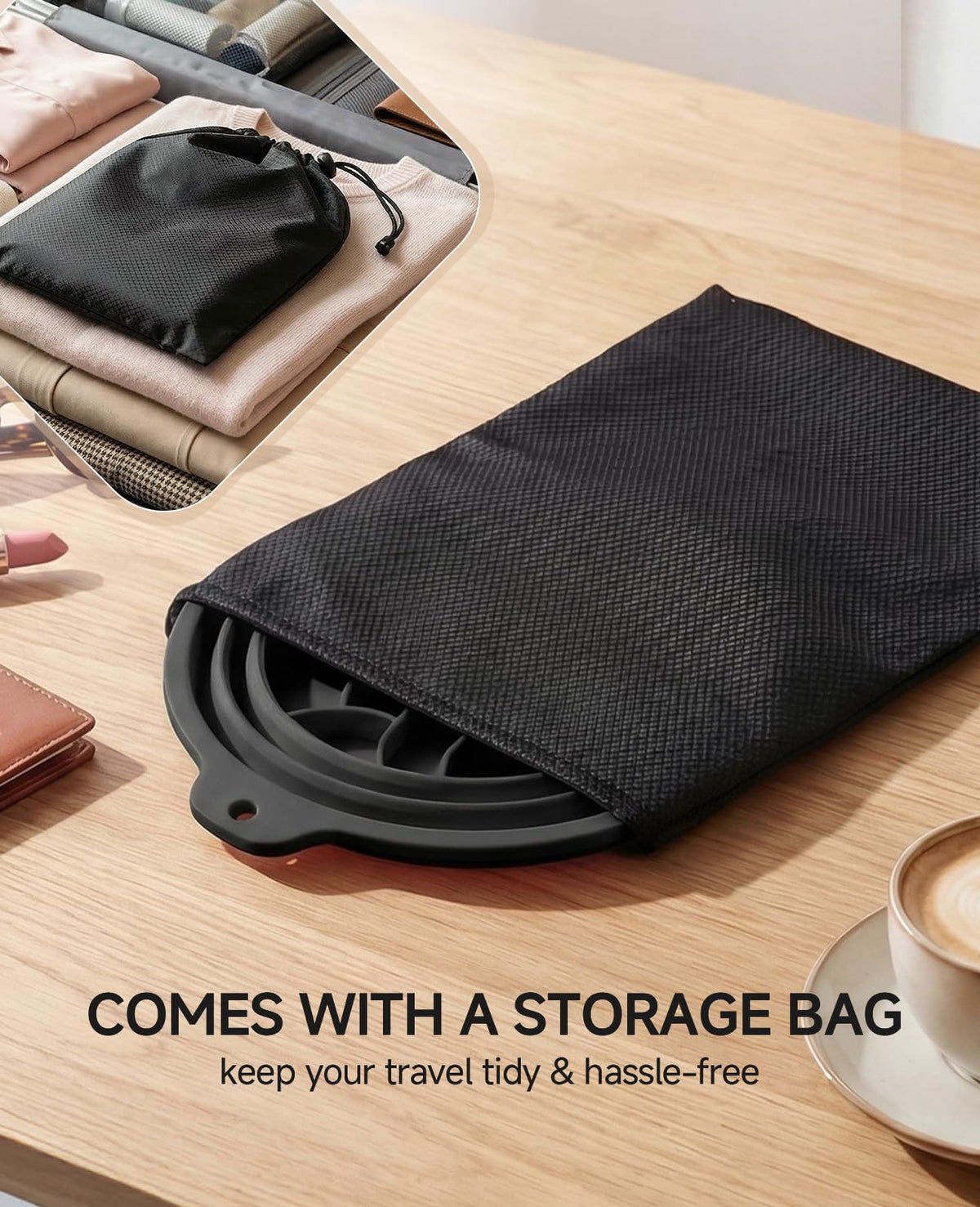 Dtuoen silicone folded flat for travel showing space-saving convenience benefit