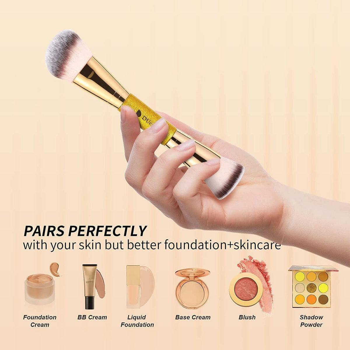 DUcare brush in use foundation application showing quick even coverage benefit