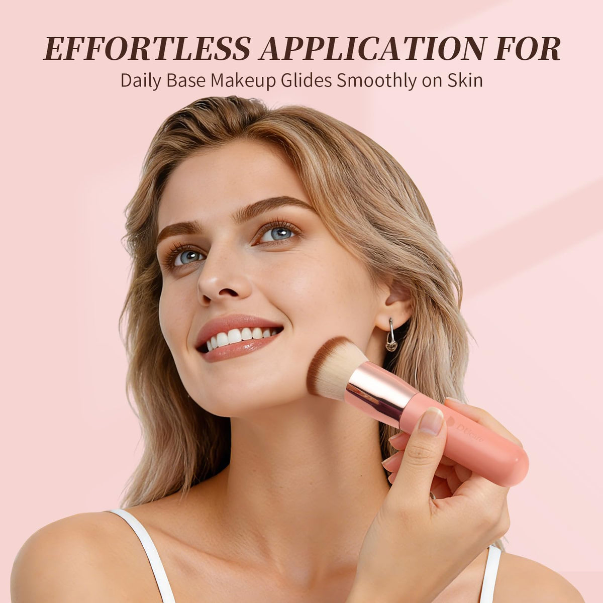 DUcare brush in use with liquid foundation delivering even coverage