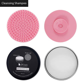 DUcare brush with foam in hand demonstrating quick removal of makeup residue