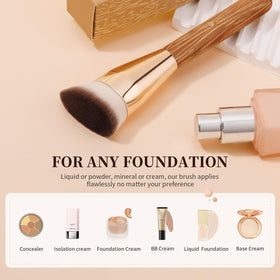 DUcare brush with liquid foundation swatch demonstrating even pickup
