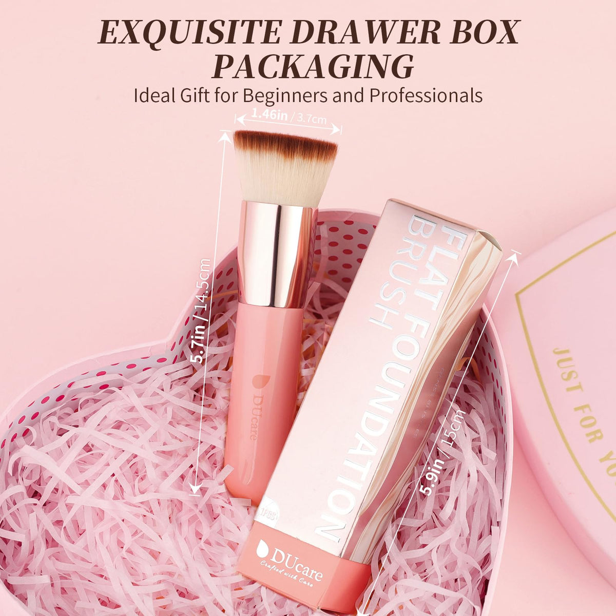 DUcare brush beside powder and cream swatches demonstrating multiuse versatility