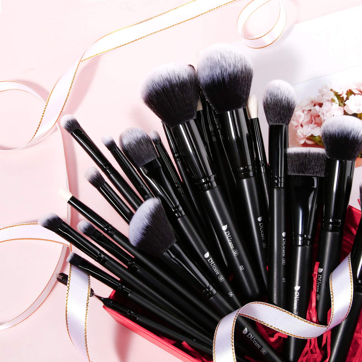 DUcare full brush set laid out to show all 27 tools for versatile makeup routines
