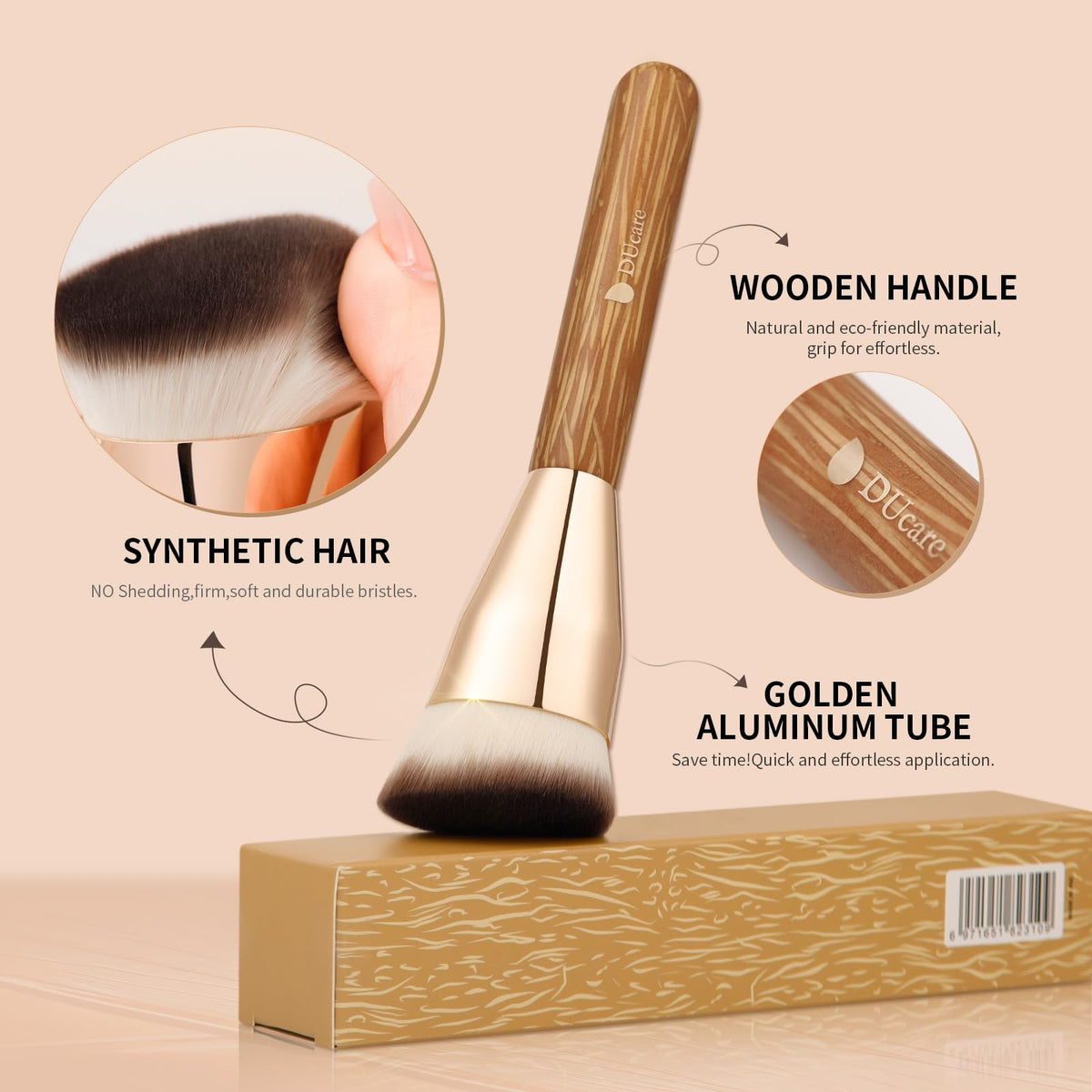 DUcare foundation brush held in hand showing true size and scale