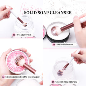 DUcare solid soap bar close-up with foam, cleans brushes gently