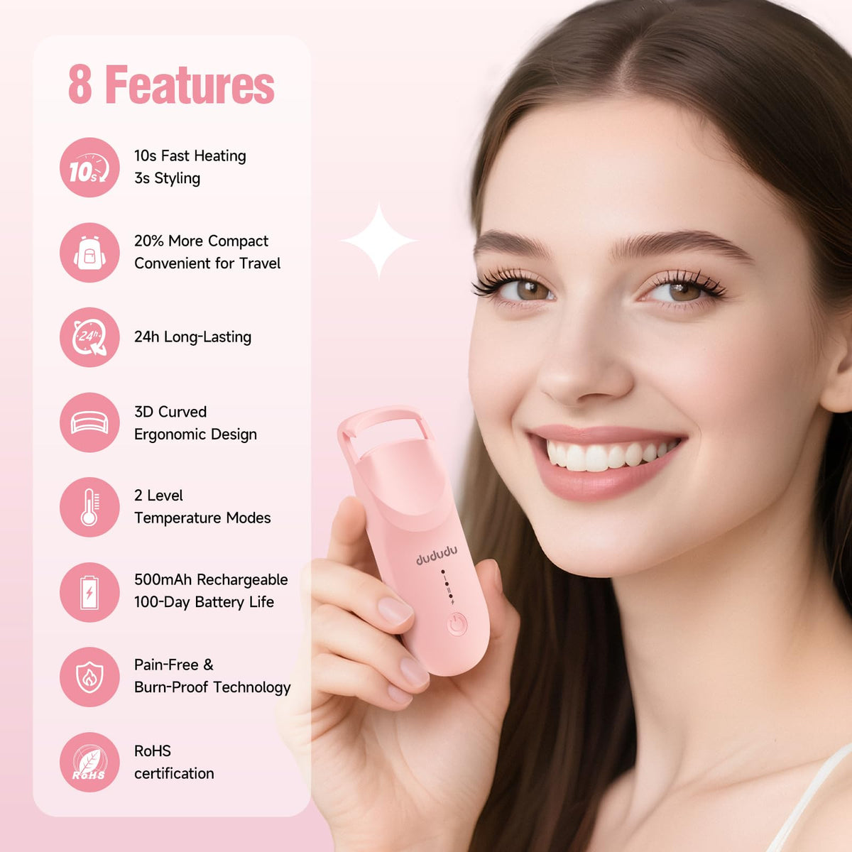 DUDUDU close-up of silicone heating surface that ensures even, gentle lash curls