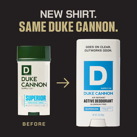 Duke Cannon 3 oz tube beside a ruler to show compact travel-friendly size