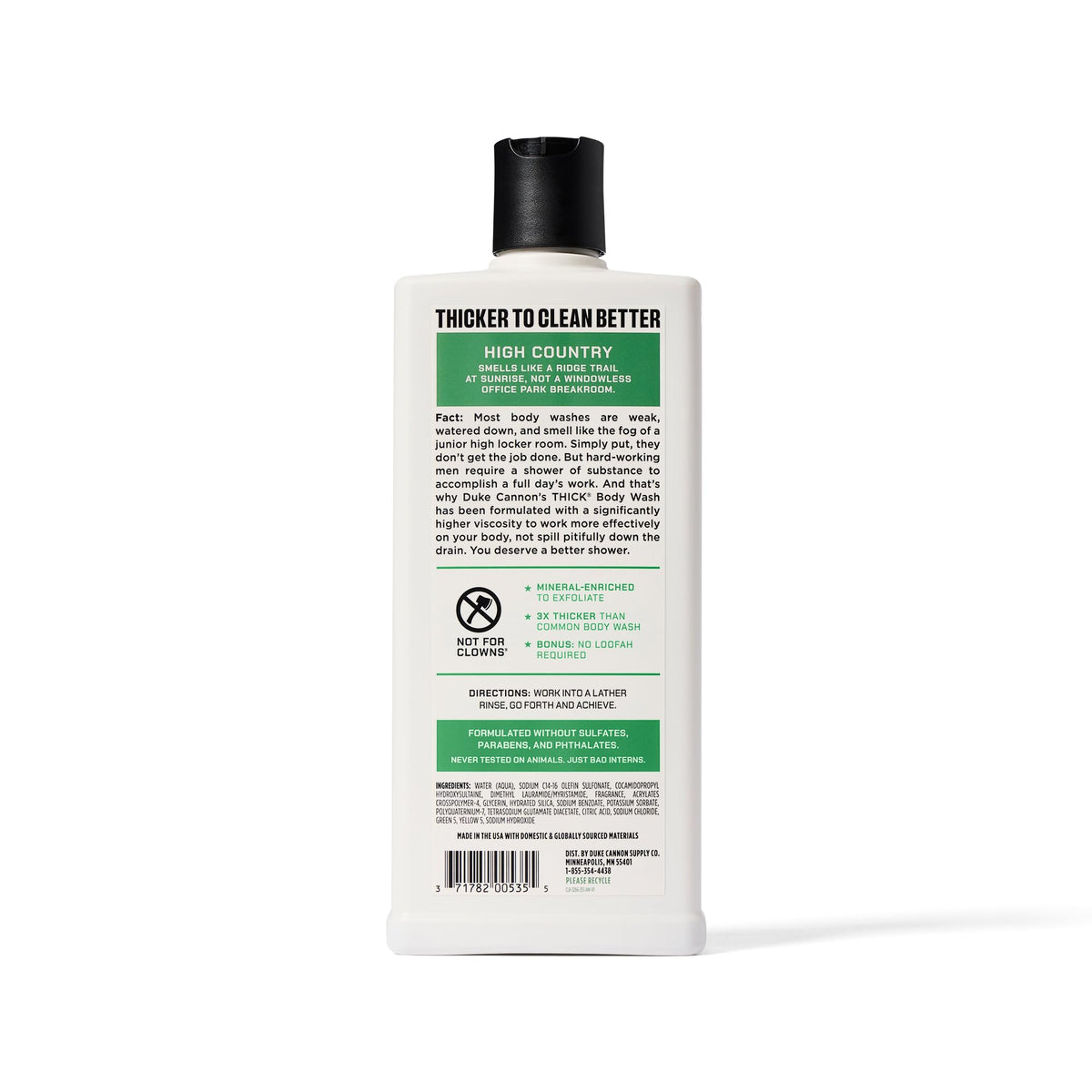 Duke Cannon back label ingredients and directions for safe, informed usage