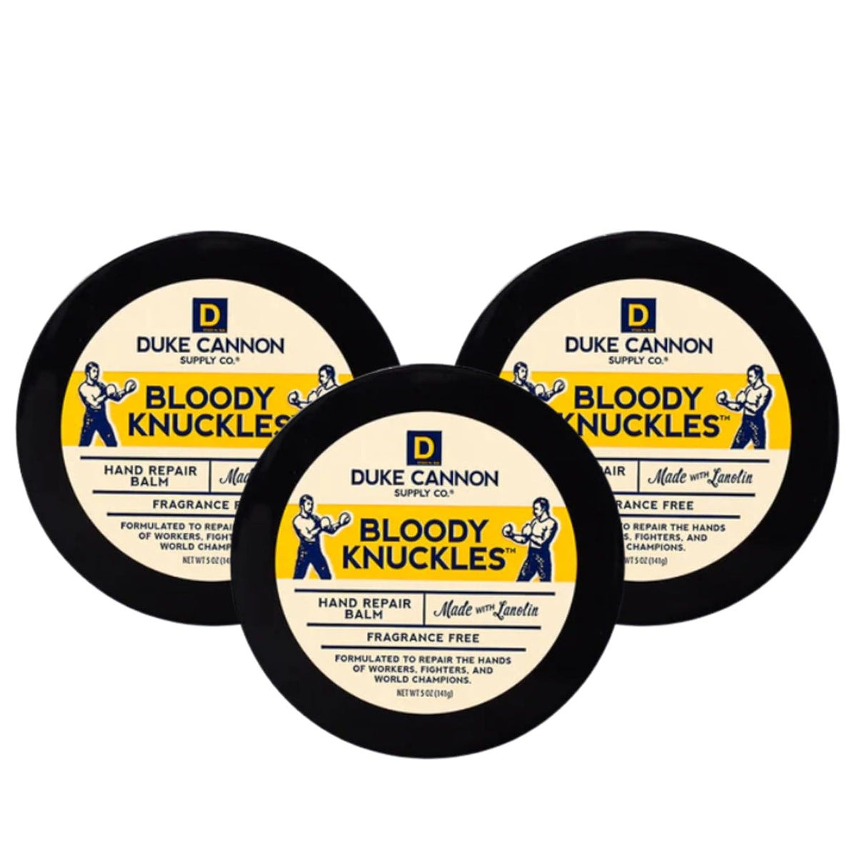 Duke Cannon front packaging shows unscented heavy-duty hand balm benefit: reliable repair