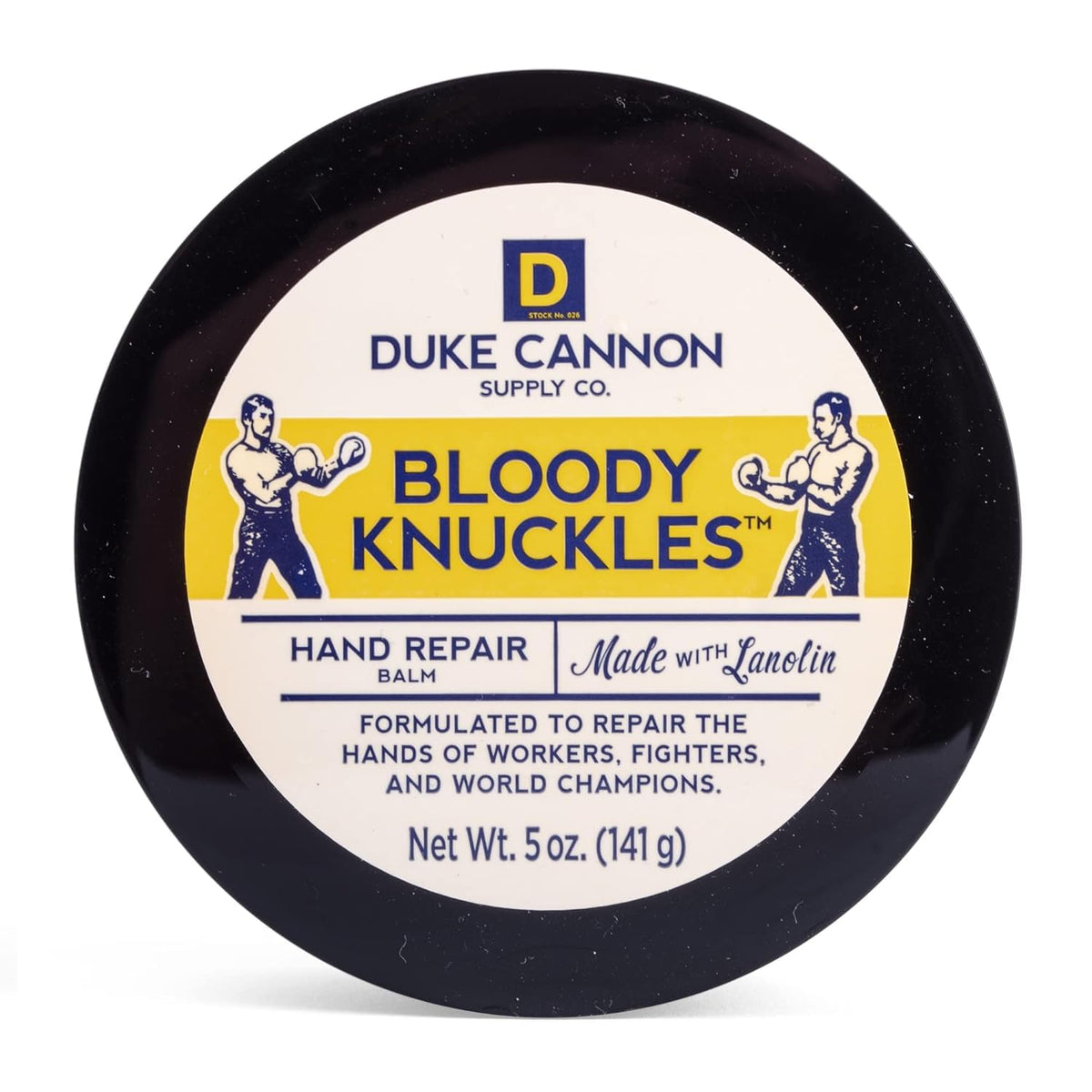 Duke Cannon front tub view shows product readiness and durable packaging