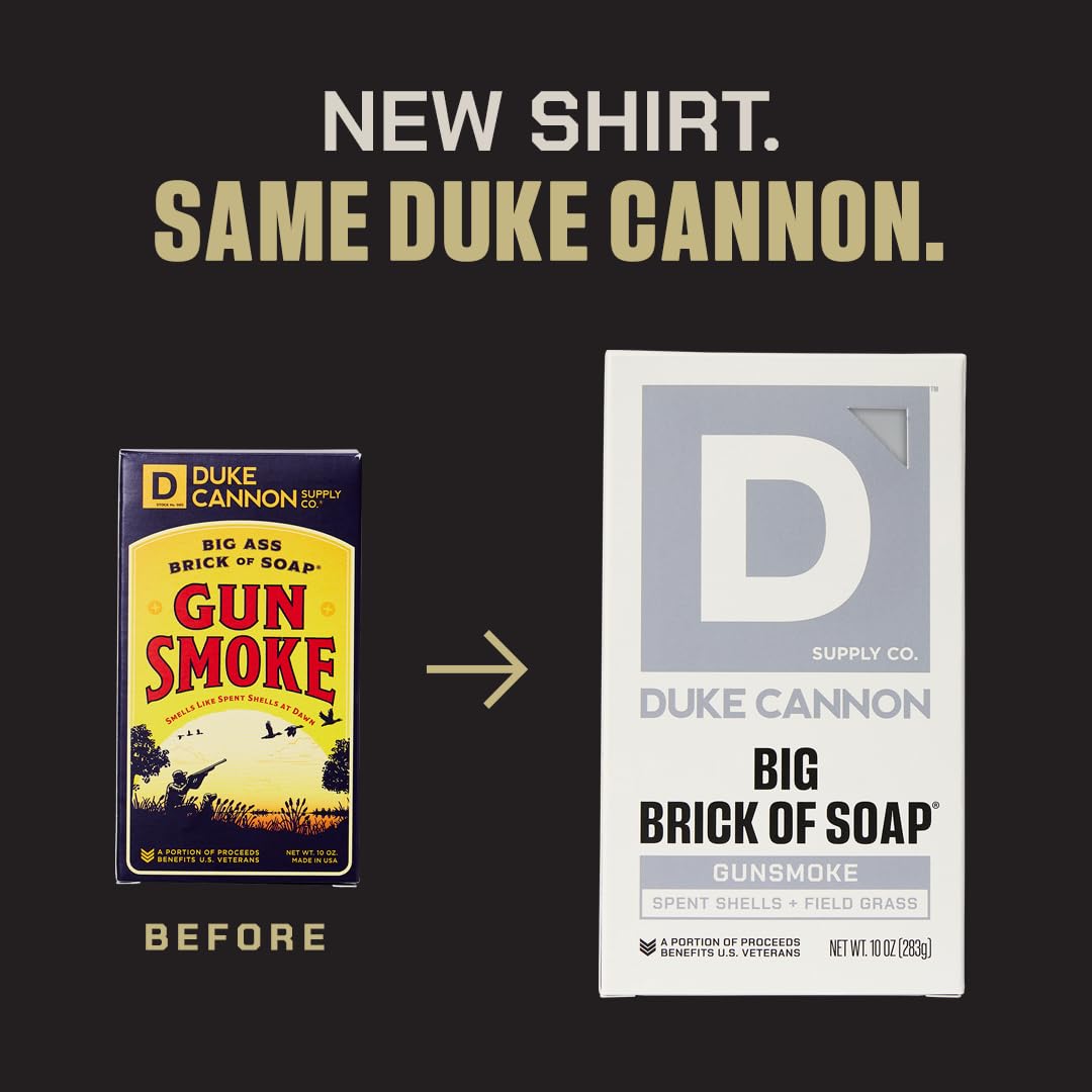 Duke Cannon Bourbon bar held to show scale and long-lasting use benefit