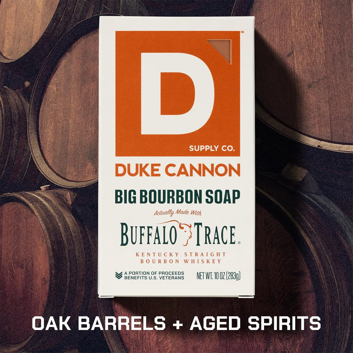 Duke Cannon soap held in hand demonstrating large size and substantial coverage