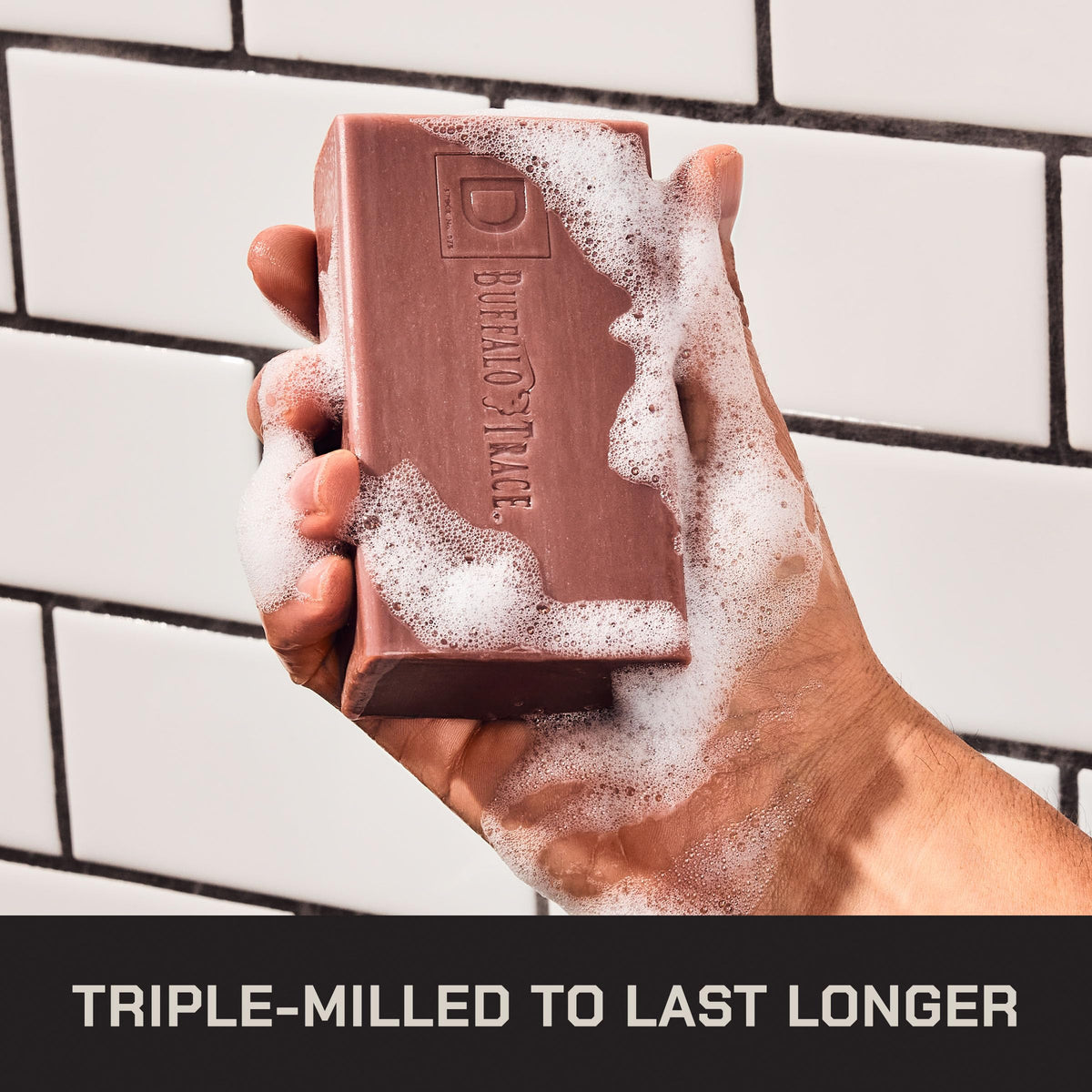 Duke Cannon close-up of soap texture showing triple-milled density and long-lasting use