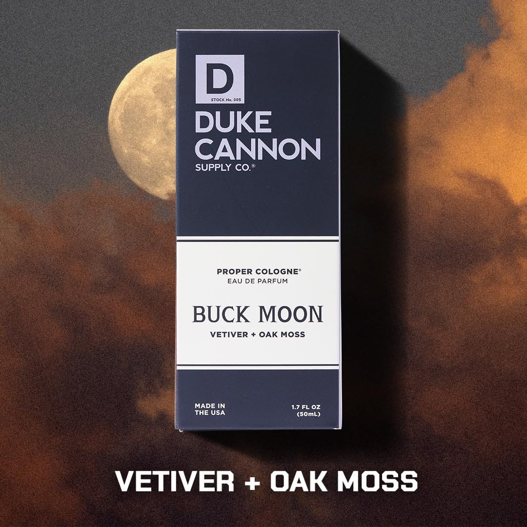 Duke Cannon bottle in outdoor evening setting conveying rugged refined atmosphere