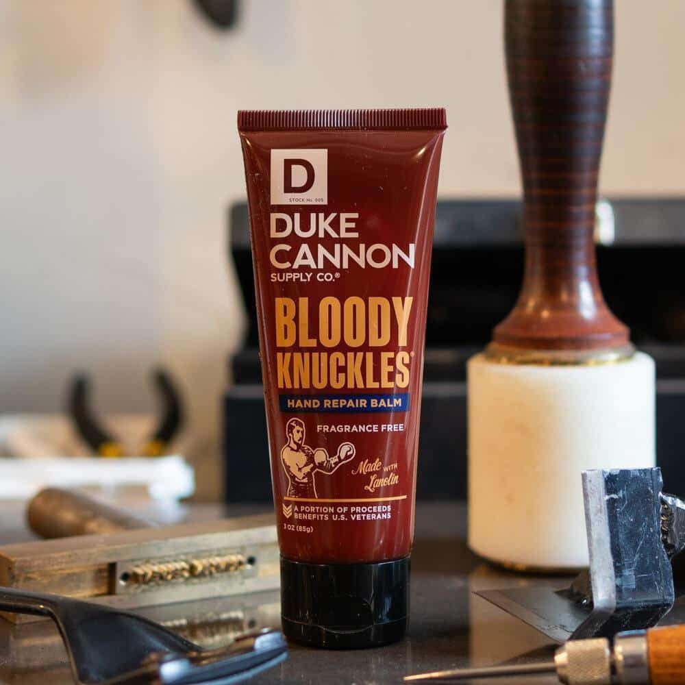 Duke Cannon close-up of balm texture highlighting lanolin hydration benefits