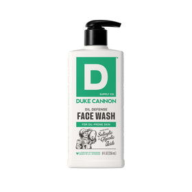 Duke Cannon front bottle showing label and size, promoting clear oil control