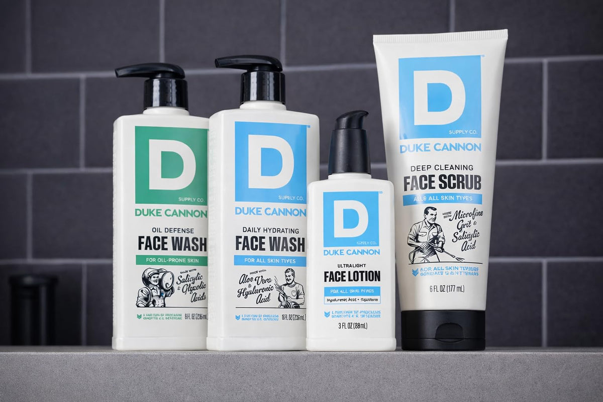 Duke Cannon pump action and lather close-up highlighting deep clean benefit