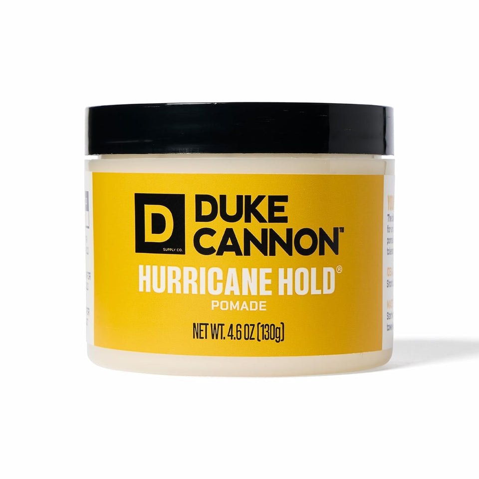 Duke Cannon front jar showing label and product identity with rugged benefit