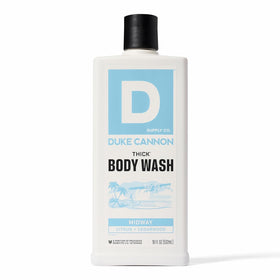 Duke Cannon front label showing thick formula and Midway scent benefit