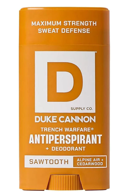 Duke Cannon front packaging showing Alpine Air & Cedarwood scent for confidence