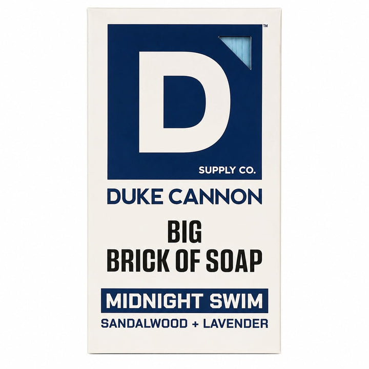 Duke Cannon front packaging of big brick soap showing rugged label and scent