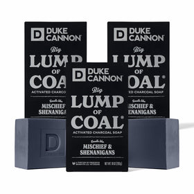 Duke Cannon front packaging showing holiday edition and benefit: long-lasting bar