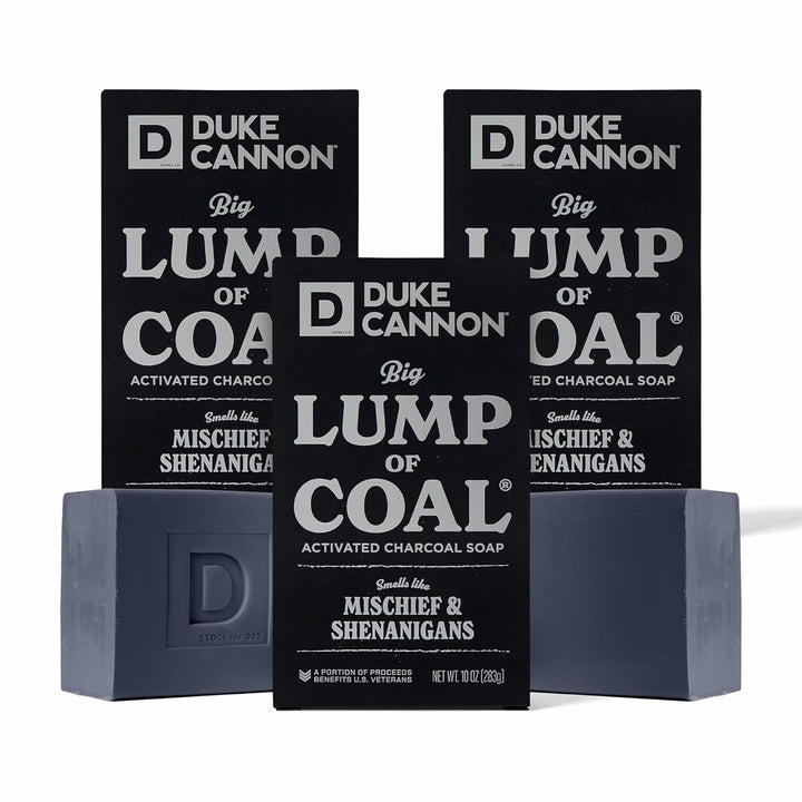 Duke Cannon front packaging showing holiday edition and benefit: long-lasting bar