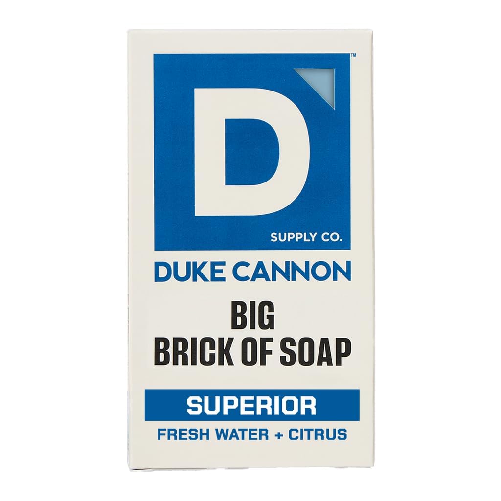Duke Cannon front packaging showing Frsh Water + Citrus scent and durable big-brick benefits