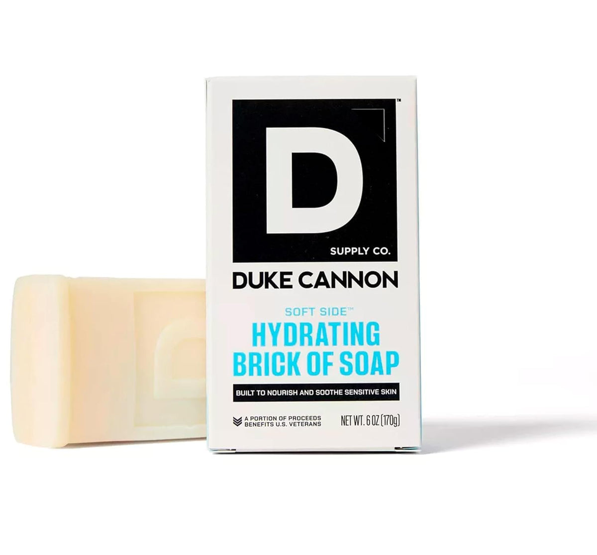 Duke Cannon front packaging showing sandalwood scent and 6oz size benefit