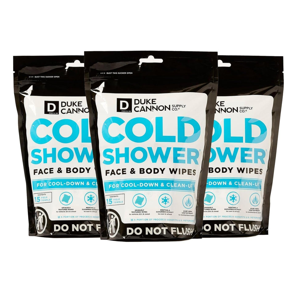 Duke Cannon front pouch showing brand and resealable pack for convenience