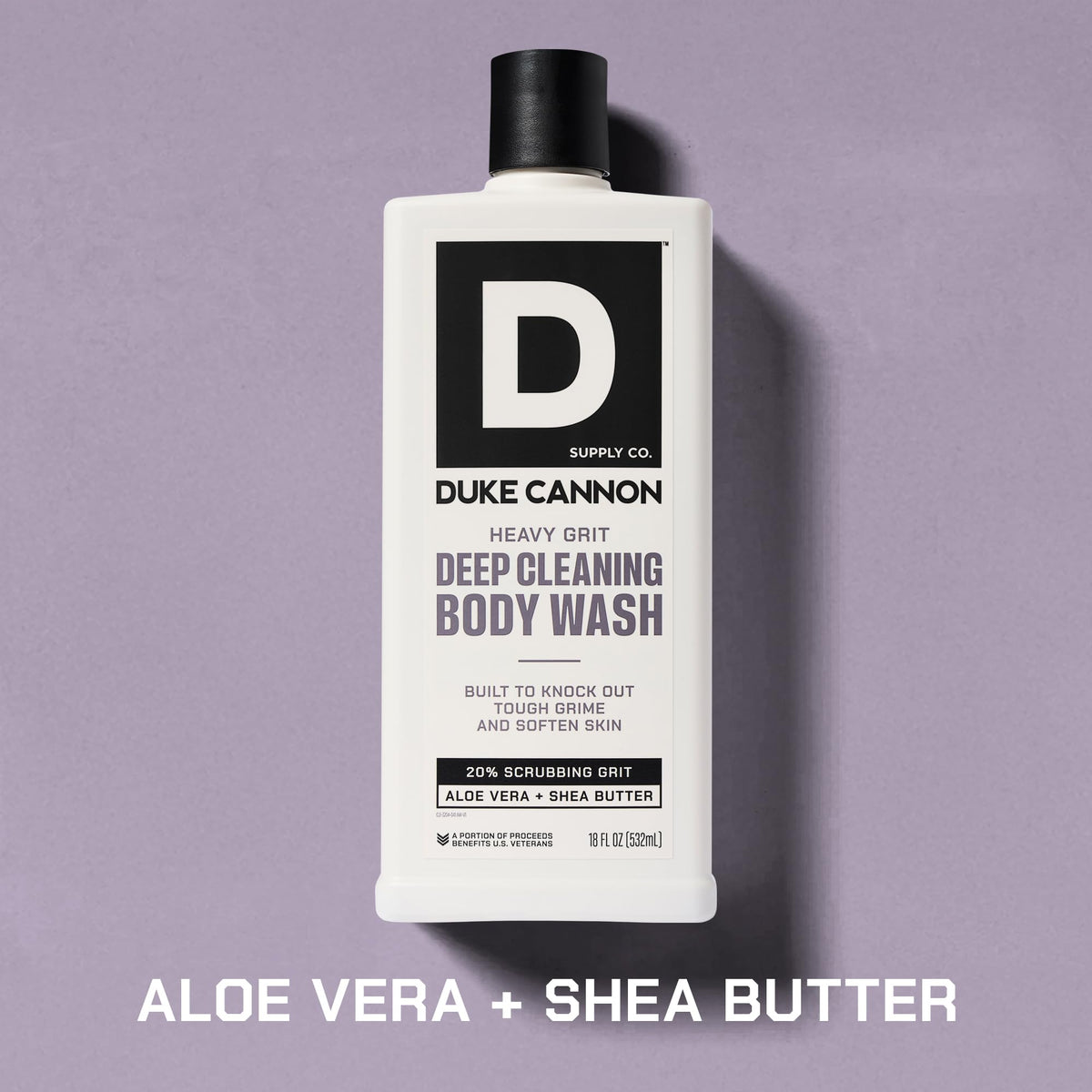 Duke Cannon back label close-up listing ingredients and usage benefits